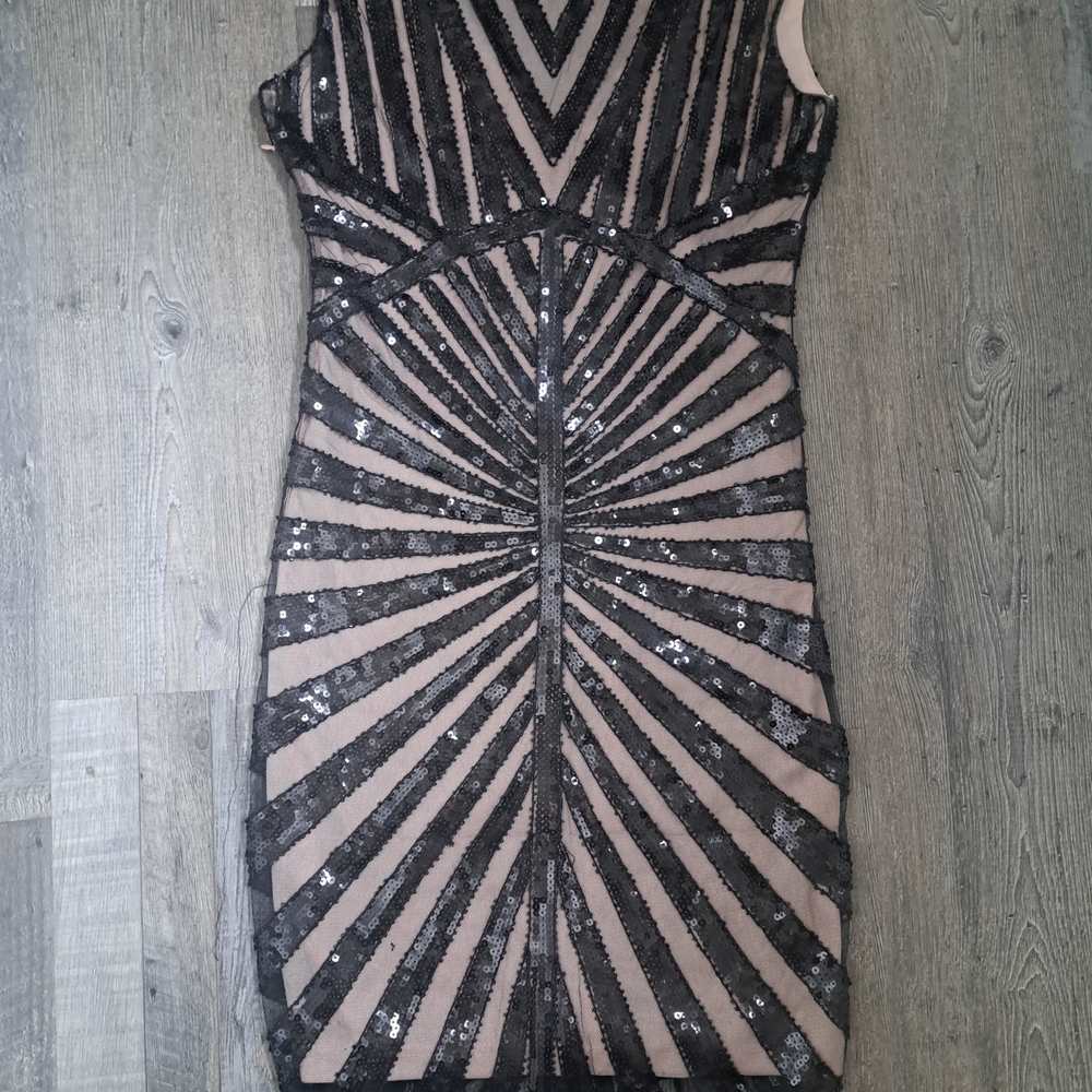 Elegant Black and Beige Sequin Dress